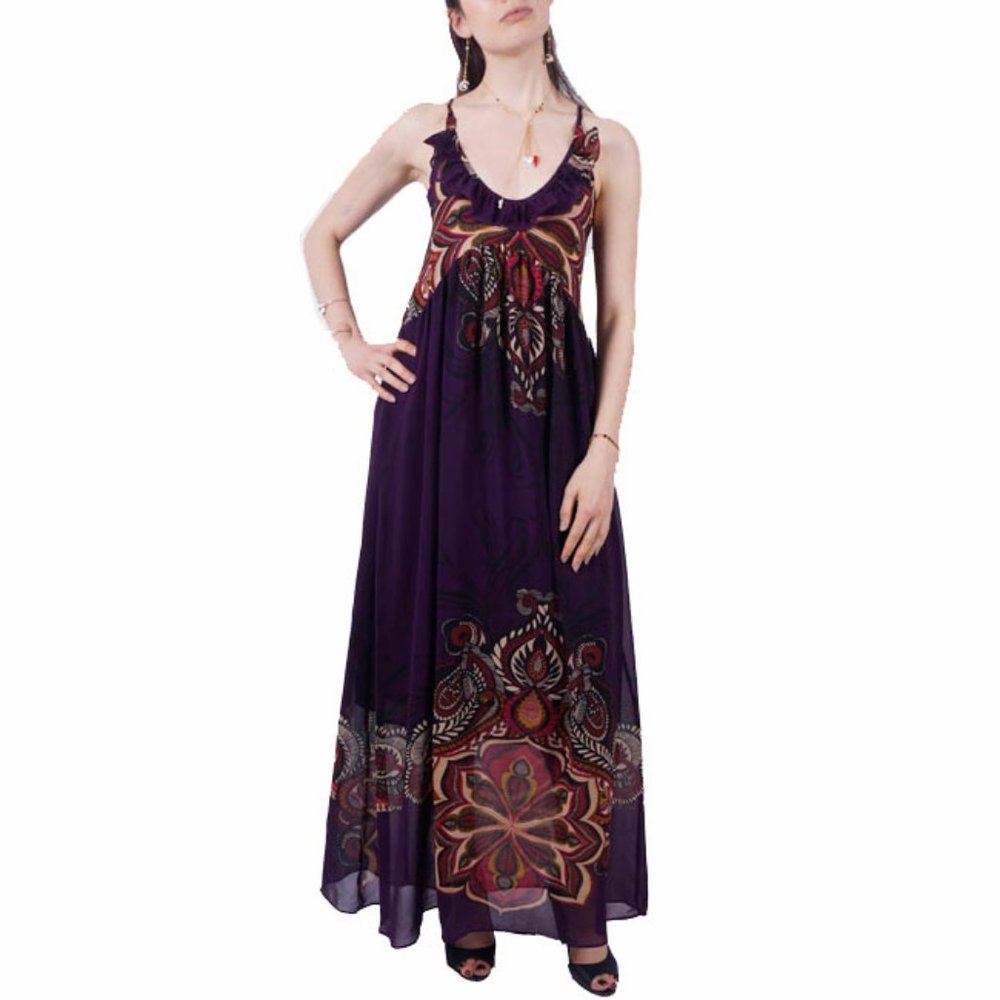 Nu New York Purple Printed Chiffon Maxi Dress Sm